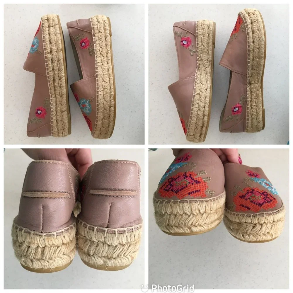 Taupe Cross Stitch Embroidered Espadrille Platform Slip On Shoes Donald J Pliner